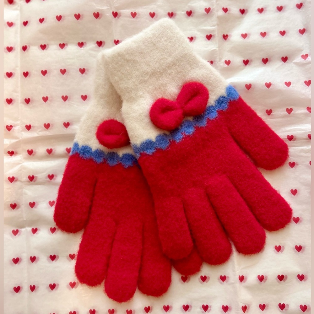 Gloves With Bow Red White Blue Sanrio Winter Gloves Hello Kitty Kawaii Gloves